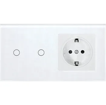 vypínač DVOJITÝ SKLENĚNÝ VYPÍNAČ SVĚTLA 2G + JEDNODUCHÁ ZÁSUVKA BÍLÁ