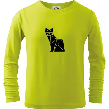Dětská móda Origami kočka z boku - Triko dětské Long Sleeve - 104-110cm / 3-4 roky ( Limetková )