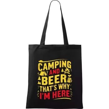 Nákupní taška Camping and beer - thats why iam here - Taška bavlněná - 42 x 38 cm ( Černá )