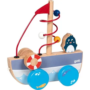 Dřevěná hračka Tahací hračka - Loďka AHOJ s motorickým labyrintem (Goki) - Novinky