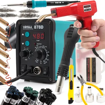 Svářečka Svářečka plastů HOT AIR YIHUA 878D + sešívačka, 200 sponek, 300g svařovacího materiálu
