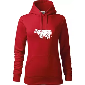Dámská mikina Origami kráva z boku - Mikina dámská Cape s kapucí - L ( Červená )