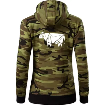 Dámská mikina Origami kráva z boku - Dámská mikina trendy zipper s kapucí - XL ( Zelený maskáč )