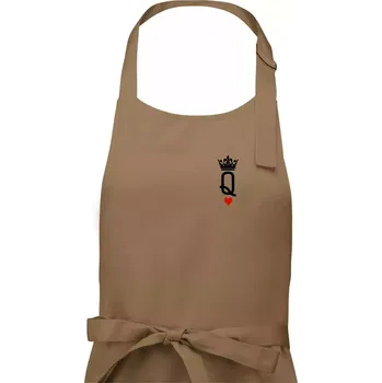 Kuchyňská zástěra King & Queen logo na prso - Dámská zástěra na vaření - Univerzální velikost ( Cappuccino )