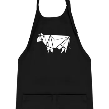 Kuchyňská zástěra Origami kráva z boku - Dětská zástěra na vaření - Univerzální velikost ( Černá )