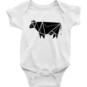 Kojenecký body Origami kráva z boku - Body kojenecké s krátkým rukávem - Krátký r. do 3 měs ( Bílá )