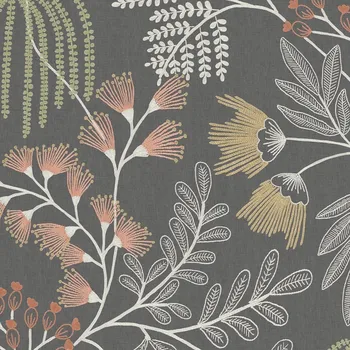 Tapeta Tapeta s rostlinným motivem, šedé odstíny, větvičky a listy, vliesová tapeta
