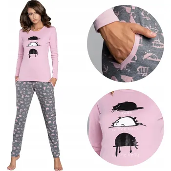 Dámské noční prádlo Dámské pyžamo Dima, dlouhý rukáv, dlouhé kalhoty, bavlna, dvoudílné, XXL