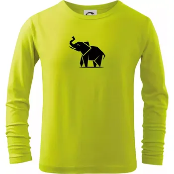 Dětská móda Origami slon z boku - Triko dětské Long Sleeve - 122 cm/6 let ( Limetková )