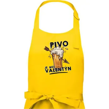 Kuchyňská zástěra Pivo je můj valentýn - Dámská zástěra na vaření - Univerzální velikost ( Žlutá )