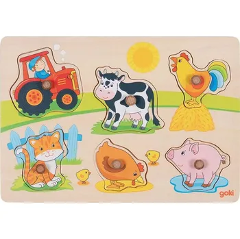 Puzzle Puzzle vkládací - Na farmě dřevěné, 6ks (Goki) - Novinky