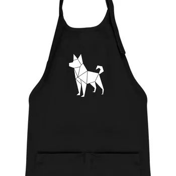 Kuchyňská zástěra Origami pes z boku - Dětská zástěra na vaření - Univerzální velikost ( Černá )