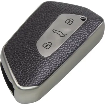 TPU obal pro klíč Škoda, VW, Seat, stříbrný-kůže