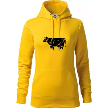 Dámská mikina Origami kráva z boku - Mikina dámská Cape s kapucí - XL ( Žlutá )