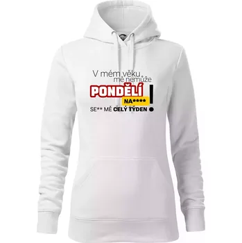 Dámská mikina V mém věku mě nemůže pondělí nas**** - Mikina dámská Cape s kapucí - XL ( Bílá )