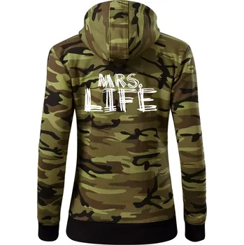 Dámská mikina Mrs. Life - Dámská mikina trendy zipper s kapucí - S ( Zelený maskáč )