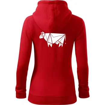 Dámská mikina Origami kráva z boku - Dámská mikina trendy zipper s kapucí - L ( Červená )