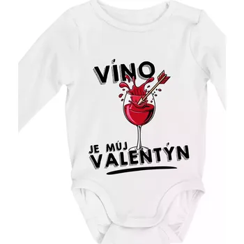 Kojenecké oblečení Víno je můj valentýn - Body kojenecké s dlouhým rukávem - Dlouhý r. do 3 měs ( Bílá )