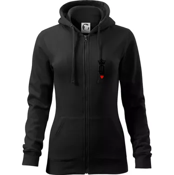 Dámská mikina King & Queen logo na prso - Dámská mikina trendy zipper s kapucí - S ( Černá )