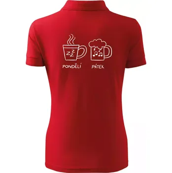 Pondělí Pátek - Kafe Pivo - Polokošile dámská Pique Polo - 2XL ( Červená )