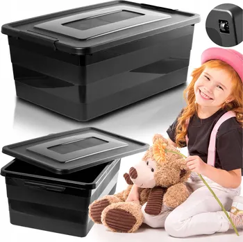 Úložný box PLASTOVÁ KRABIČKA S VÍKEM NA KOLEČKÁCH BOX ČERNÁ 40 L