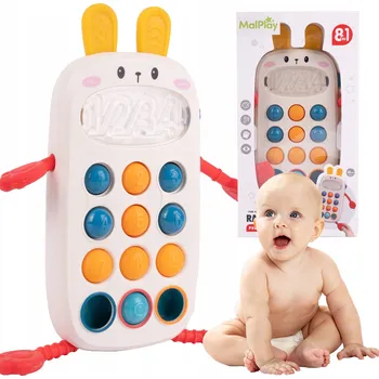 Hračka pro nejmenší TELEFON KRÁLÍČEK SENZORICKÝ SMARTPHONE VZDĚLÁVACÍ SE ZVUKEM PRO DĚTI