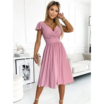 Dámské šaty Dámské šaty 425-2 MATILDE růžové se třpytkami, VELIKOST S