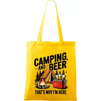 Černý nápis nápis Camping and beer - Taška bavlněná - 42 x 38 cm ( Žlutá )