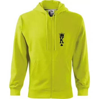 Pánská mikina King & Queen logo na prso - Mikina s kapucí na zip trendy zipper - XL ( Limetková )