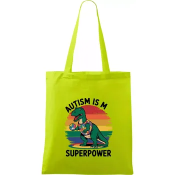 Dinousarus a puzzle Autism is my superpower - Taška bavlněná - 42 x 38 cm ( Limetková )