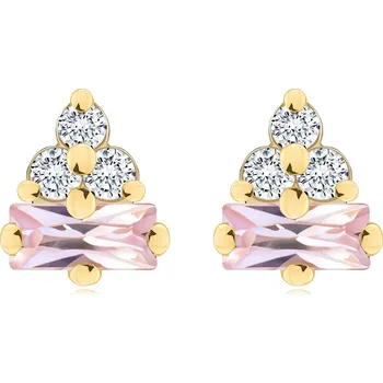 Náušnice Náušnice ze 14K zlata s růžovým zirkonem a třemi čirými zirkony