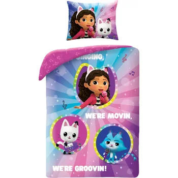 Povlečení Halantex Gabby's Dollhouse "We´re Moving" růžové 140 x 200, 70 x 90 cm zipový uzávěr