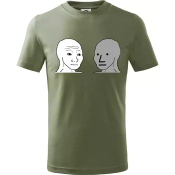 Wojak (Feels Guy) a NPC - Tričko dětské bavlněné - 104-110cm / 3-4 roky ( Khaki )