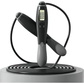 Digitální švihadlo s počítadlem skoků a kalorií Ocelové lanko Nastavitelná délka Protiskluzová rukojeť Trénink doma i do tělocvičny černá