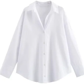 Dámská košile Elegantní dlouhá dámská košile s límečkem a knoflíky Dlouhý střih s dlouhým rukávem Stylová halenka do práce i pro volnočasové nošení bílá L