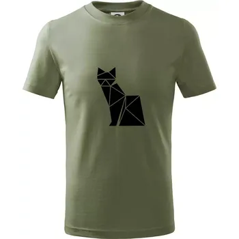 Chlapecké tričko Origami kočka z boku - Tričko dětské bavlněné - 134 cm/8 let ( Khaki )