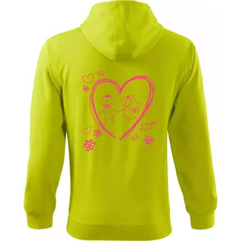 Pánská móda Svatba - kreslené srdce - Mikina s kapucí na zip trendy zipper - S ( Limetková )