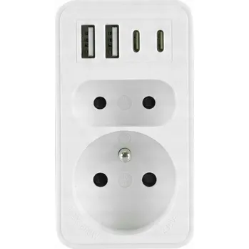 Elektrická zásuvka Rozbočka Elektrická Zásuvka s 2 x USB 2 x USB-C nabíječka Bílá