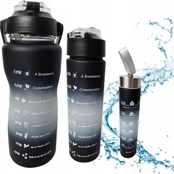 SADA 3 LAHVÍ NA VODU LAHEV NA PITÍ SPORTOVNÍ S MĚRKOU A STUPNICÍ DO POSILOVNY