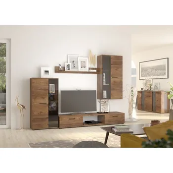 Obývací stěna Obývací stěna SALZA, Barevné provedení dub lefkas / dub lefkas, LED osvětlení ANO