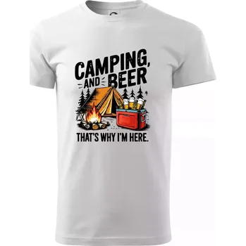 Pánské tričko Černý nápis nápis Camping and beer - Triko extra velké (5-8XL) - 8XL ( Bílá )
