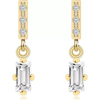 Náušnice Náušnice ze 14K zlata s obdélníkovými zirkony a kulatými zirkony v řadě