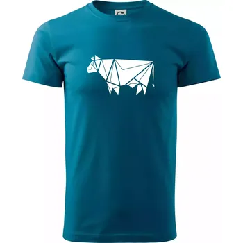 Pánské tričko Origami kráva z boku - Klasické pánské triko vyšší gramáže - L ( Petrolejová )