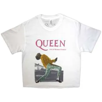 Merch Queen: Queen Ladies Crop Top: Wembley Stadium Magenta Logo (white) (xx-large) XXL