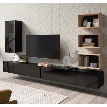 Obývací stěna Obývací stěna CALABRINI c | 300 cm | 6 dílů A1 | černá lesk/dub artisan