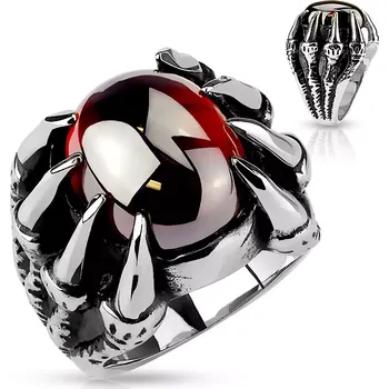 Prsten Mohutný prsten z oceli 316L, oválný tmavě červený zirkon v drápech - Velikost: 66