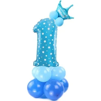 Balónek Balónkový set Číslice 1 s korunkou na podstavci modrá