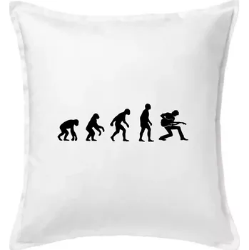 Polštář Evoluce kytarista - klečící - Polštář 50x50 - 50x50 - Pouze potah ( Bílá )