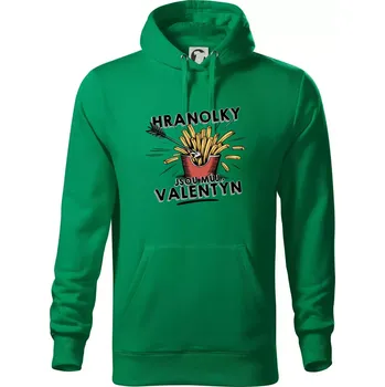 Pánská mikina Hranolky jsou můj Valentýn - Mikina pánská Cape s kapucí - 4XL ( Středně zelená )