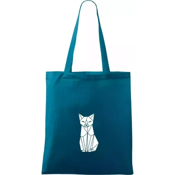 Origami kočka zepředu - Taška bavlněná - 42 x 38 cm ( Petrolejová )